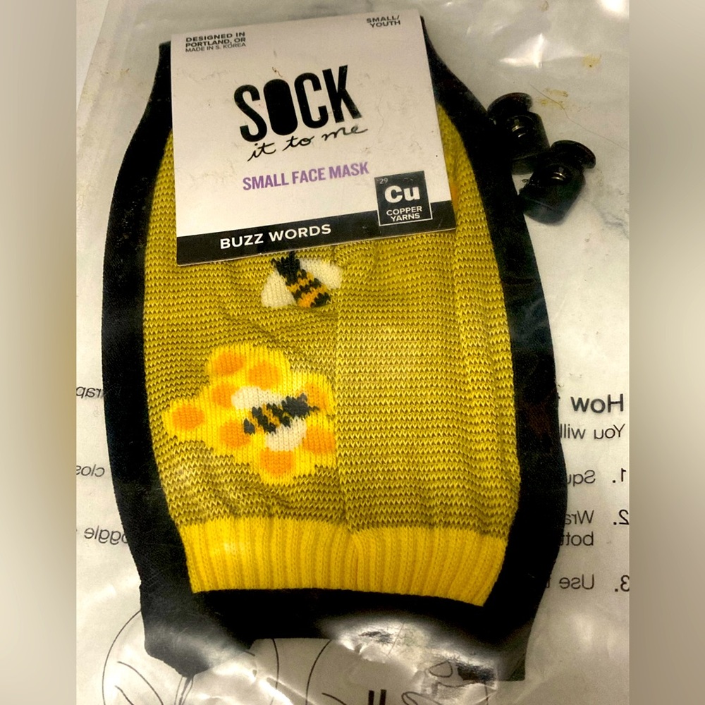 Sock It To Me Buzz Words Face Mask - Yellow and Black Bumble Bee Design NWT